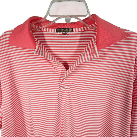 Peter Millar Summer Comfort Men's Coral and White Striped Polo Size M - Picture 2 of 11